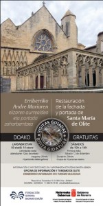 Cartel visitas fachada y portada de Santa María Olite